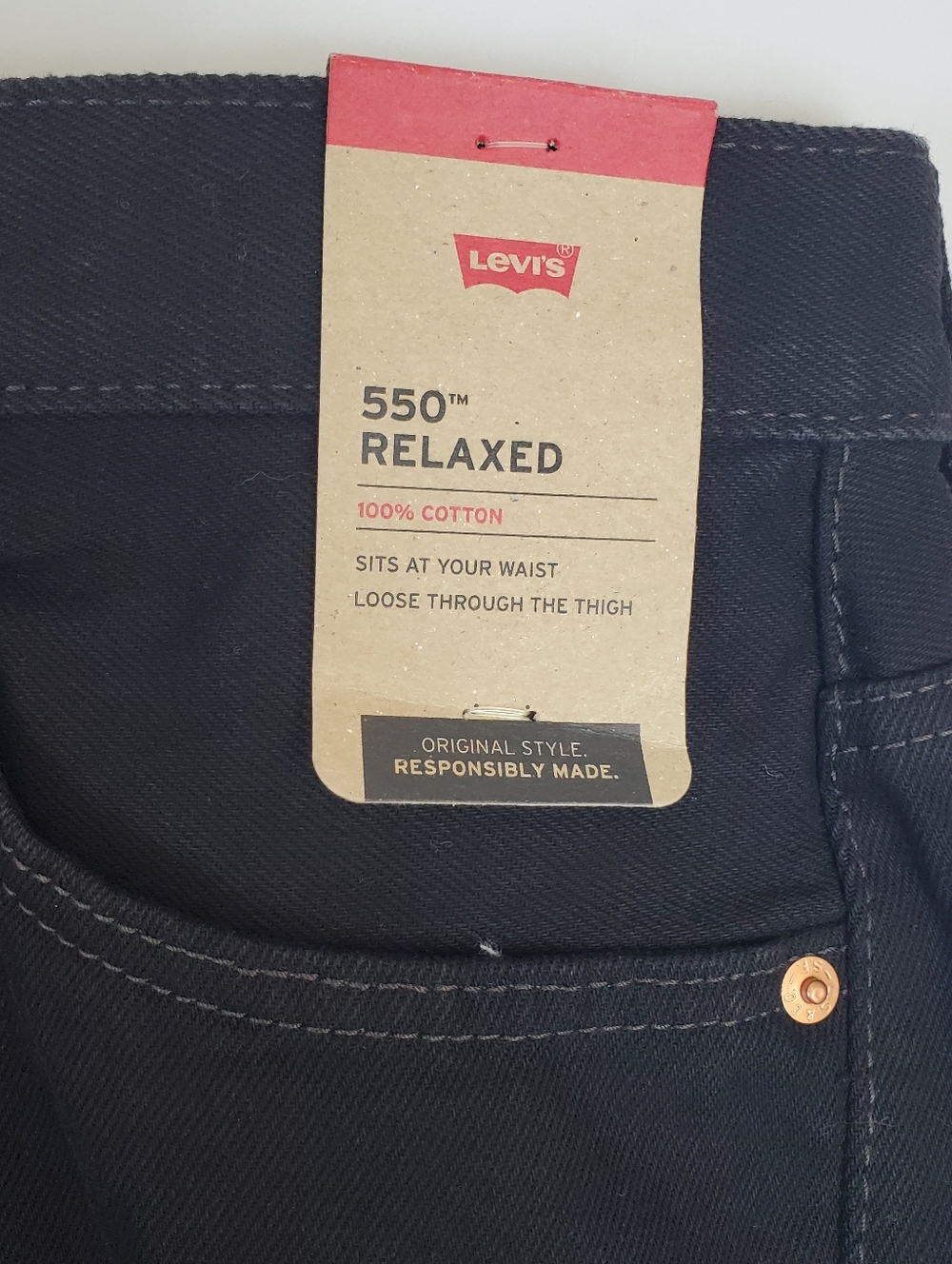 Levi's 550 Men's Black Relaxed Fit Jeans Size 54x32 100% Cotton NWT - Picture 5 of 16